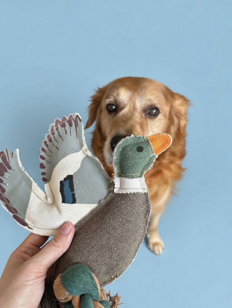 Duck Dog Toy, Internal Squeaker, Rope Legs For Tug Play