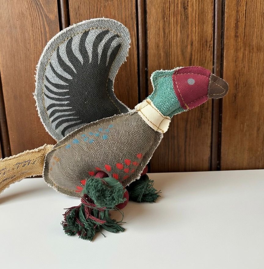 Pheasant Dog Toy, Internal Squeaker, Rope Legs For Tug Play