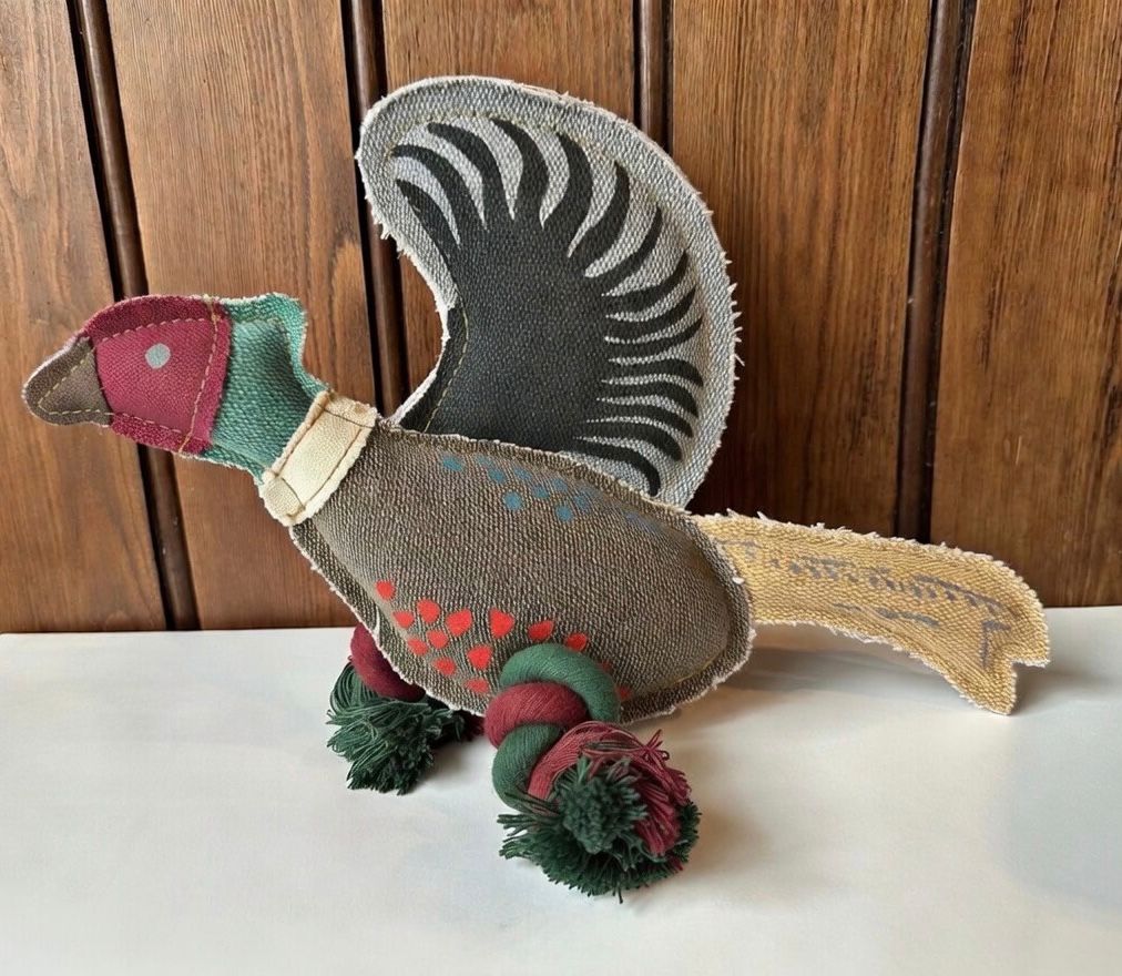 Pheasant Dog Toy, Internal Squeaker, Rope Legs For Tug Play
